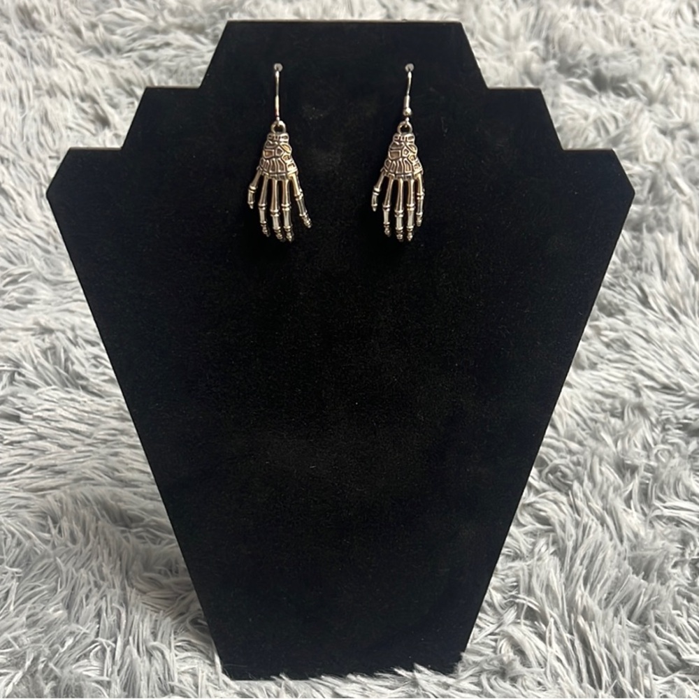 Silver Gothic Skeleton Hand Earrings